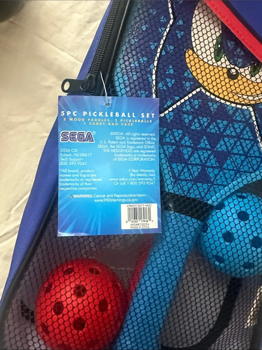 Sonic The Hedgehog Kids Pickle Ball Set - Blue & Red by Sega NWT